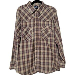 Vintage Shirt Pearl Snap Mens Plaid 70's Levis Long Sleeve Shirt XL Tapered Fit